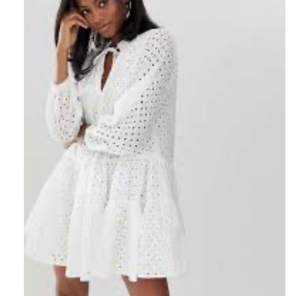 ASOS White Long Sleeve Eyelet Dress